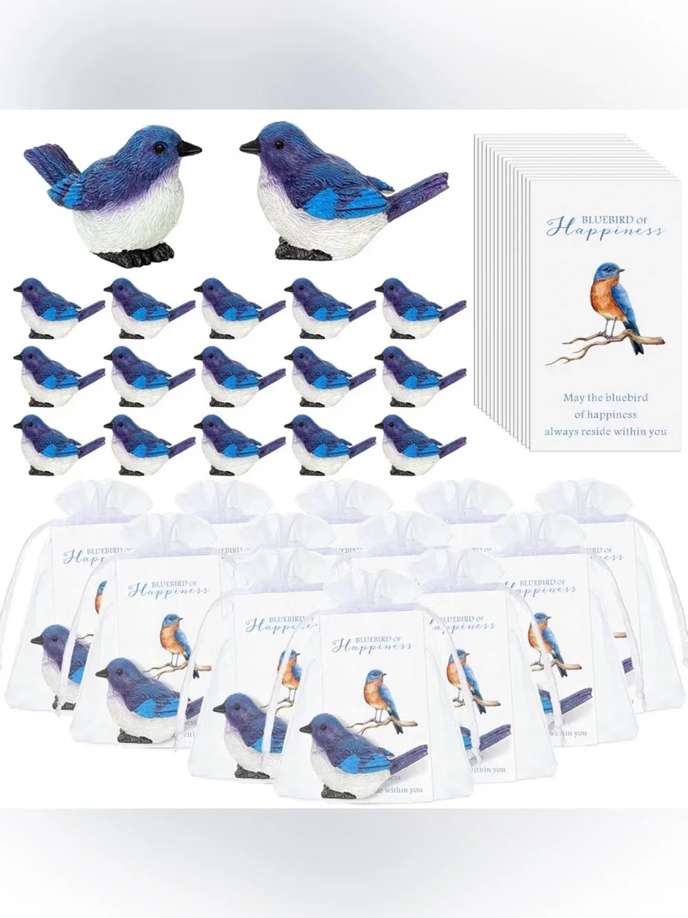 Set of 20 Mini Bluebird Pocket Charms Party Favors, Gift Bags Included
